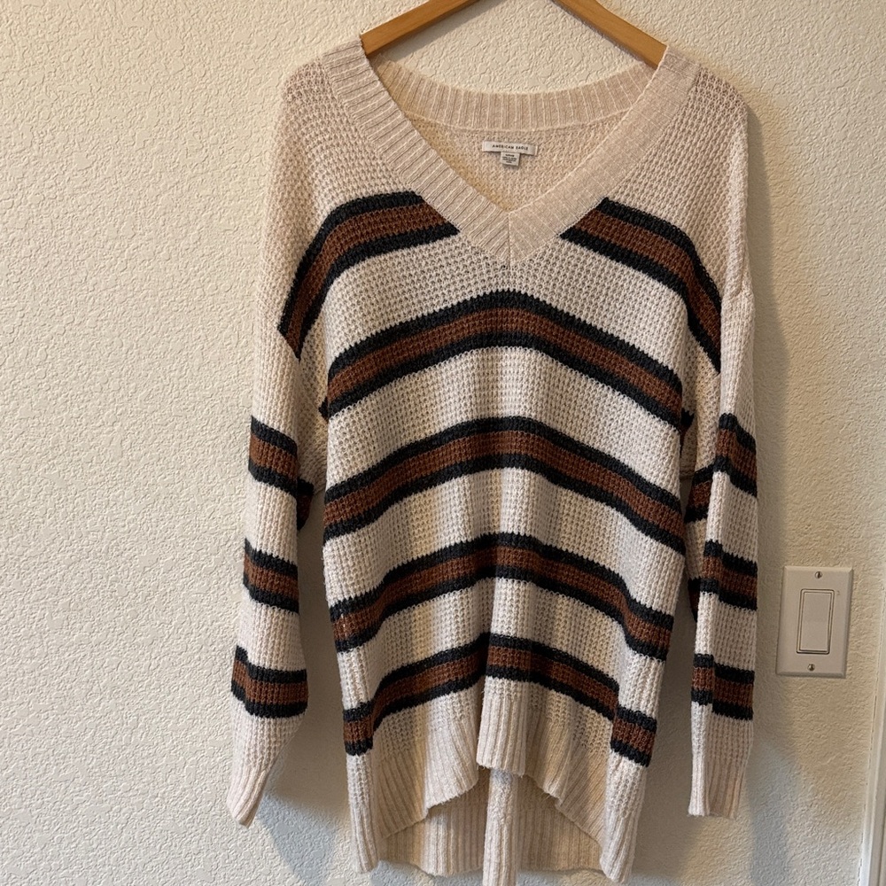 American Eagle Outfitters Striped V-Neck Sweater
